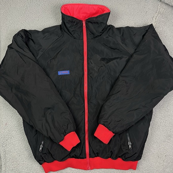 Vintage Columbia Jacket Mens Large Black Red Zip Up‎ Outdoors Reversible Coat - Picture 1 of 16